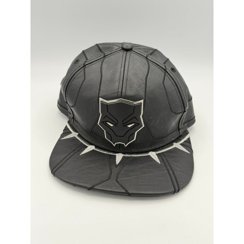 Marvel Black Panther Snapback Hat Black Faux Leather Wakanda Costume Cap Adult